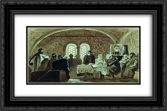 Boyar Duma 24x16 Black Ornate Wood Framed Art Print Poster with Double Matting by Ryabushkin, Andrei