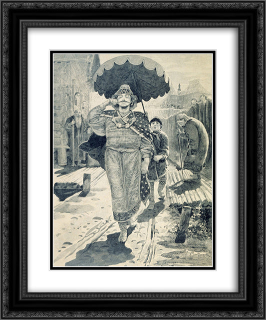 Churilo Plenkovich. Illustration for the book Russian epic heroes 20x24 Black Ornate Wood Framed Art Print Poster with Double Matting by Ryabushkin, Andrei