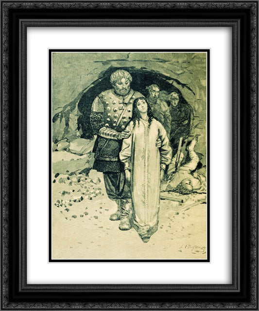 Dobrynya Nikitich. Illustration for the book Russian epic heroes 20x24 Black Ornate Wood Framed Art Print Poster with Double Matting by Ryabushkin, Andrei