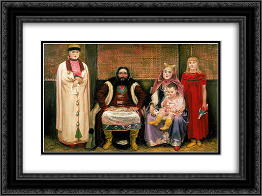 Family of merchant in XVII century 24x18 Black Ornate Wood Framed Art Print Poster with Double Matting by Ryabushkin, Andrei