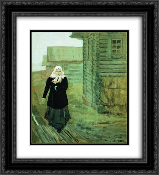 In a Village. Going to Liturgy 20x22 Black Ornate Wood Framed Art Print Poster with Double Matting by Ryabushkin, Andrei