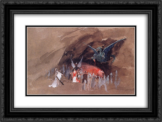 In the dragon cave 24x18 Black Ornate Wood Framed Art Print Poster with Double Matting by Ryabushkin, Andrei