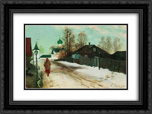 Mikhailovsky Street in Novgorod 24x18 Black Ornate Wood Framed Art Print Poster with Double Matting by Ryabushkin, Andrei