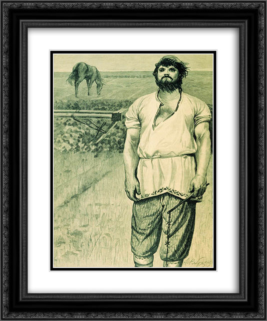 Mikula Selyaninovich. Illustration for the book Russian epic heroes 20x24 Black Ornate Wood Framed Art Print Poster with Double Matting by Ryabushkin, Andrei