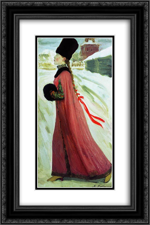 Moscow girl of XVII Century 16x24 Black Ornate Wood Framed Art Print Poster with Double Matting by Ryabushkin, Andrei