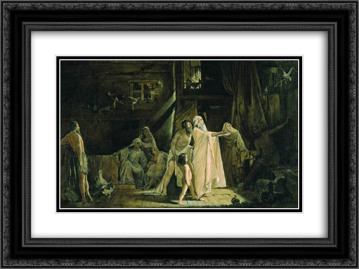 Noah's Ark 24x18 Black Ornate Wood Framed Art Print Poster with Double Matting by Ryabushkin, Andrei
