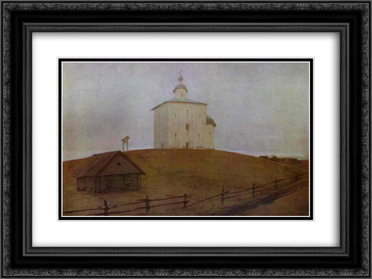 Novgorod Church 24x18 Black Ornate Wood Framed Art Print Poster with Double Matting by Ryabushkin, Andrei