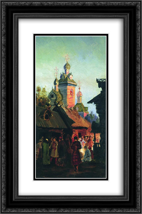 Old Moscow street 16x24 Black Ornate Wood Framed Art Print Poster with Double Matting by Ryabushkin, Andrei