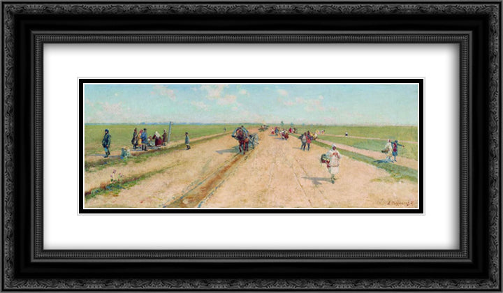 Road 24x14 Black Ornate Wood Framed Art Print Poster with Double Matting by Ryabushkin, Andrei