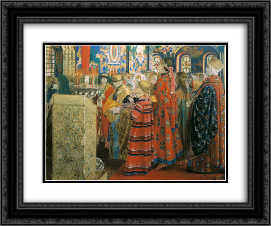 Russian Women of the XVII century in Church 24x20 Black Ornate Wood Framed Art Print Poster with Double Matting by Ryabushkin, Andrei