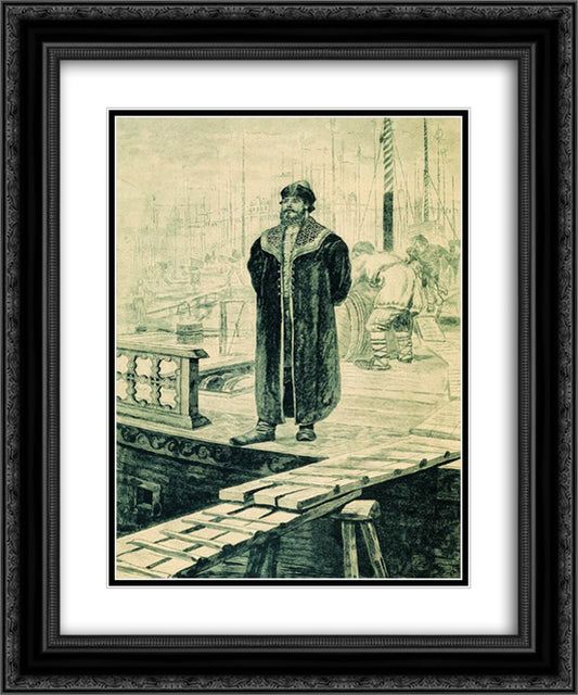 Sadko, a wealthy guest of Novgorod. Illustration for the book Russian epic heroes 20x24 Black Ornate Wood Framed Art Print Poster with Double Matting by Ryabushkin, Andrei