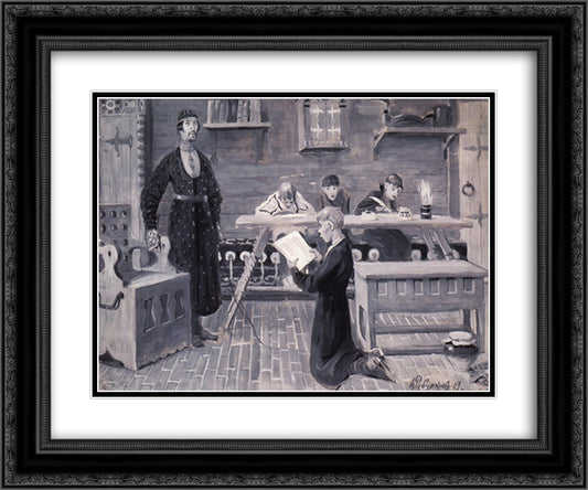 School of XVII Century 24x20 Black Ornate Wood Framed Art Print Poster with Double Matting by Ryabushkin, Andrei