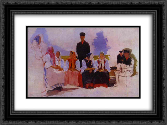 Sunday in the Village, Study 24x18 Black Ornate Wood Framed Art Print Poster with Double Matting by Ryabushkin, Andrei
