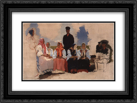 Sunday in the village 24x18 Black Ornate Wood Framed Art Print Poster with Double Matting by Ryabushkin, Andrei