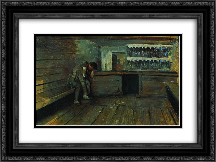 Tavern 24x18 Black Ornate Wood Framed Art Print Poster with Double Matting by Ryabushkin, Andrei