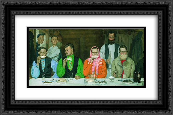 Tea Party 24x16 Black Ornate Wood Framed Art Print Poster with Double Matting by Ryabushkin, Andrei