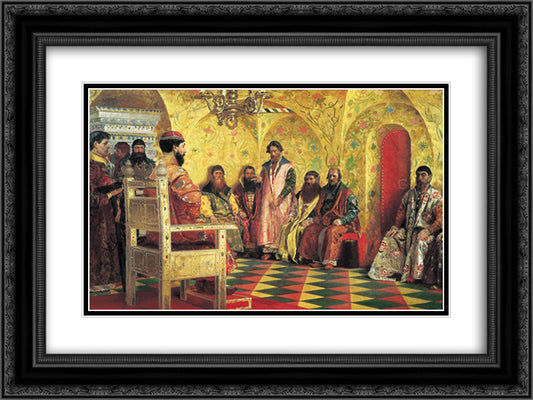 Tzar Mikhail Fedorovich Holding Council with the Boyars in His Royal Chamber 24x18 Black Ornate Wood Framed Art Print Poster with Double Matting by Ryabushkin, Andrei