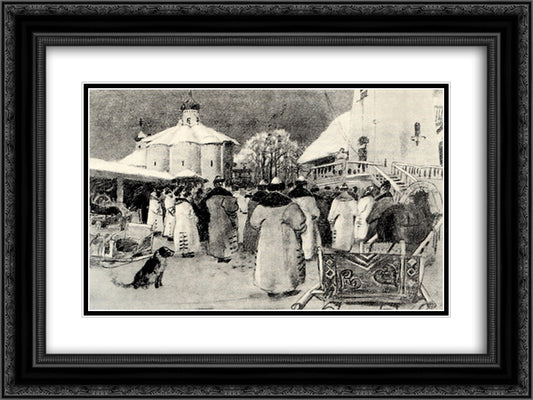 Veche of Novgorod 24x18 Black Ornate Wood Framed Art Print Poster with Double Matting by Ryabushkin, Andrei
