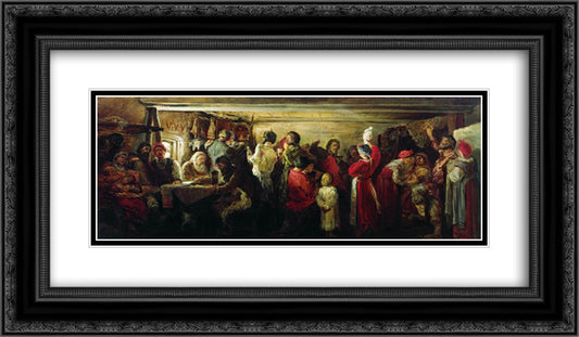 Village Wedding in the Tambov Province 24x14 Black Ornate Wood Framed Art Print Poster with Double Matting by Ryabushkin, Andrei