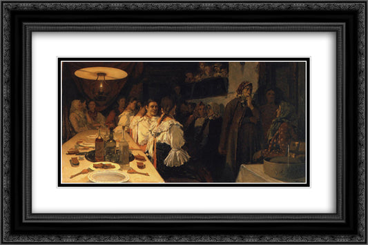 Waiting for Bridal Couple's Return from a Church in Novgorod Province 24x16 Black Ornate Wood Framed Art Print Poster with Double Matting by Ryabushkin, Andrei