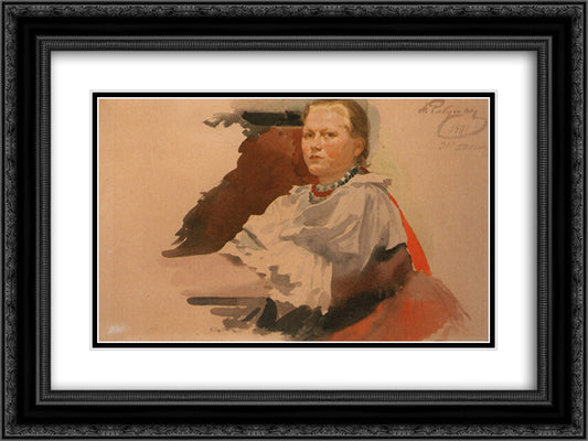 Woman in Novgorod Peasant Dress 24x18 Black Ornate Wood Framed Art Print Poster with Double Matting by Ryabushkin, Andrei