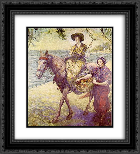 En la playa de Macuto 20x22 Black Ornate Wood Framed Art Print Poster with Double Matting by Santa Maria, Andres de