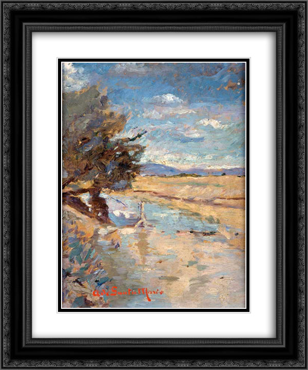 Paisaje 20x24 Black Ornate Wood Framed Art Print Poster with Double Matting by Santa Maria, Andres de