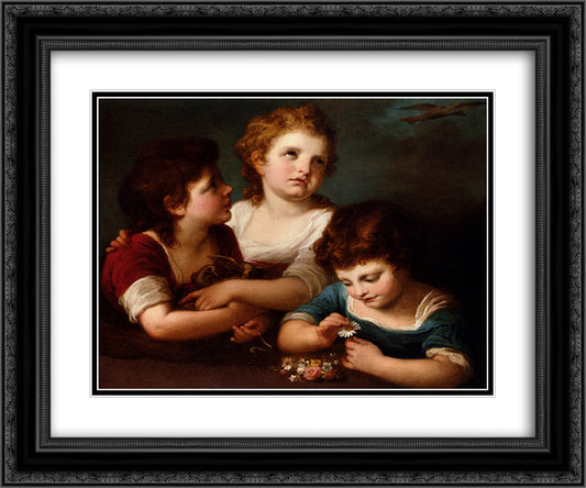 Children with a bird's nest and flowers 24x20 Black Ornate Wood Framed Art Print Poster with Double Matting by Kauffman, Angelica