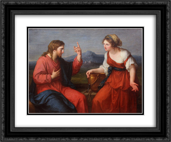 Christ and the Samaritan woman at the well 24x20 Black Ornate Wood Framed Art Print Poster with Double Matting by Kauffman, Angelica