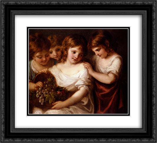 Four Children With A Basket Of Fruit 22x20 Black Ornate Wood Framed Art Print Poster with Double Matting by Kauffman, Angelica