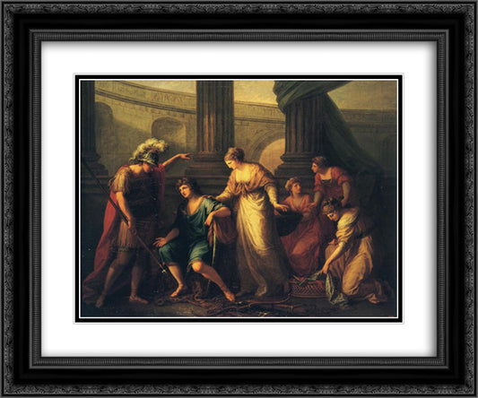 Hector Calls Paris to the Battle 24x20 Black Ornate Wood Framed Art Print Poster with Double Matting by Kauffman, Angelica