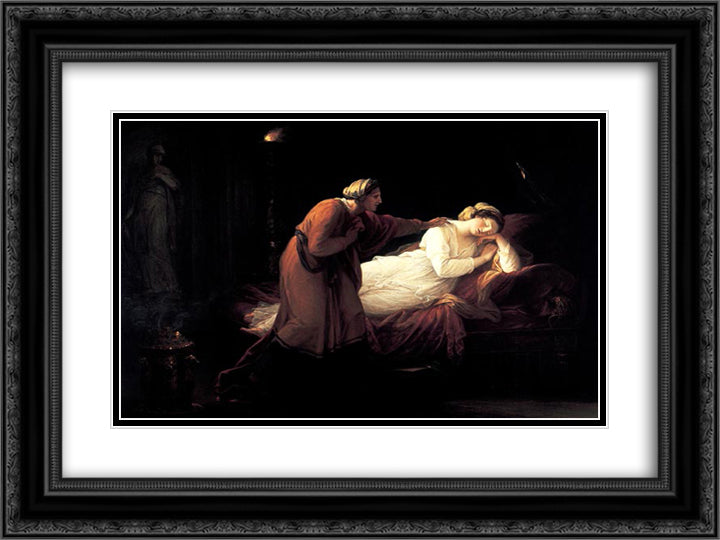 Penelope is woken by Euryclea 24x18 Black Ornate Wood Framed Art Print Poster with Double Matting by Kauffman, Angelica