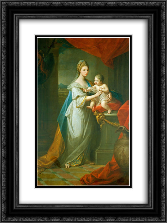 Portrait of Augusta of Hanover with her first born son Karl Georg of Brunswick 18x24 Black Ornate Wood Framed Art Print Poster with Double Matting by Kauffman, Angelica