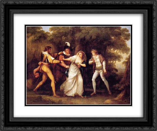Valentine Rescues Silvia in 'The Two Gentlemen of Verona' 24x20 Black Ornate Wood Framed Art Print Poster with Double Matting by Kauffman, Angelica