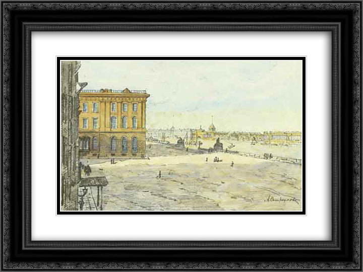 Academy of Arts 24x18 Black Ornate Wood Framed Art Print Poster with Double Matting by Ostroumova Lebedeva, Anna