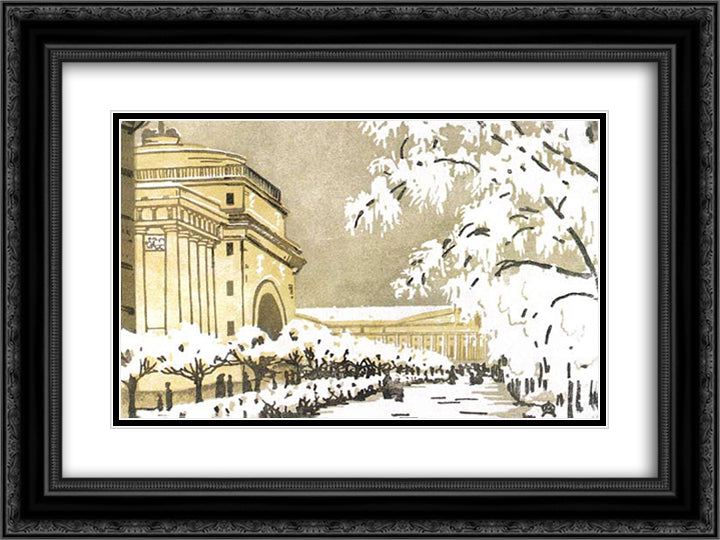 Admiralty under the snow 24x18 Black Ornate Wood Framed Art Print Poster with Double Matting by Ostroumova Lebedeva, Anna