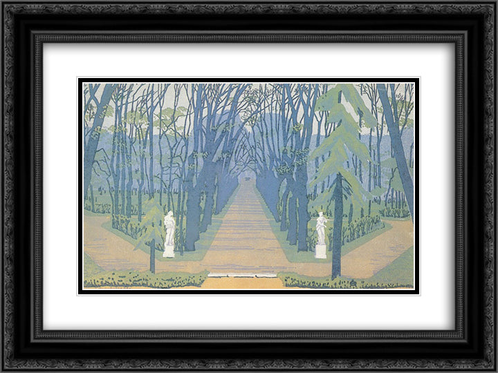 Alley in Tsarskoe Selo 24x18 Black Ornate Wood Framed Art Print Poster with Double Matting by Ostroumova Lebedeva, Anna