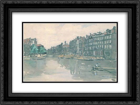 Amsterdam. The market of iron. 24x18 Black Ornate Wood Framed Art Print Poster with Double Matting by Ostroumova Lebedeva, Anna