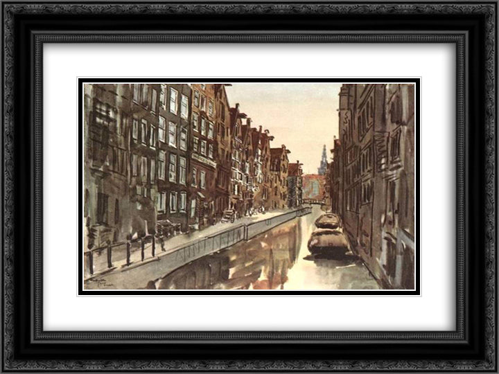 Amsterdam 24x18 Black Ornate Wood Framed Art Print Poster with Double Matting by Ostroumova Lebedeva, Anna