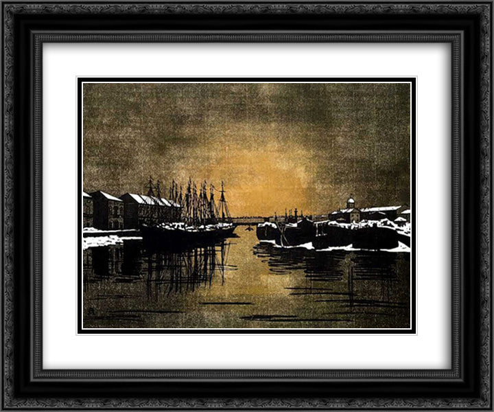 Biron Palace and barges 24x20 Black Ornate Wood Framed Art Print Poster with Double Matting by Ostroumova Lebedeva, Anna