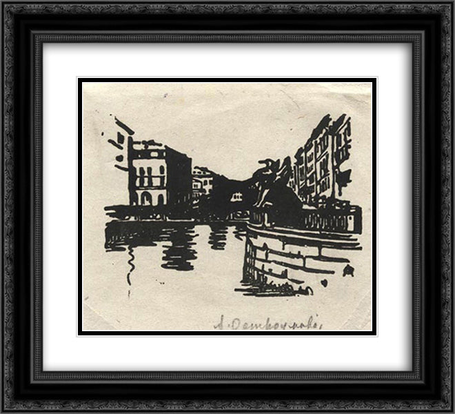Bridge with griffins 22x20 Black Ornate Wood Framed Art Print Poster with Double Matting by Ostroumova Lebedeva, Anna