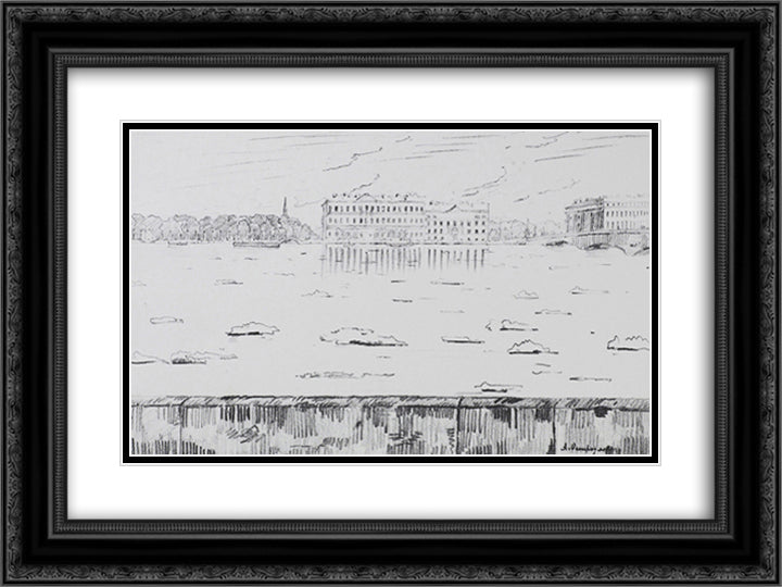 Debacle 24x18 Black Ornate Wood Framed Art Print Poster with Double Matting by Ostroumova Lebedeva, Anna