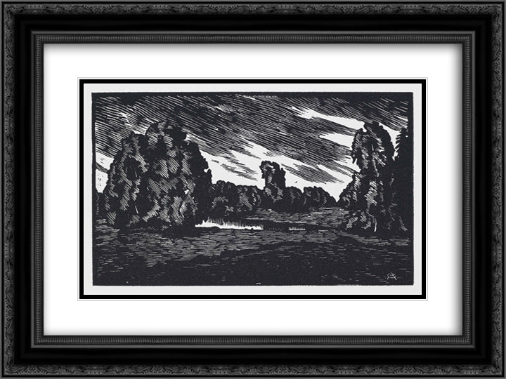 Evening 24x18 Black Ornate Wood Framed Art Print Poster with Double Matting by Ostroumova Lebedeva, Anna