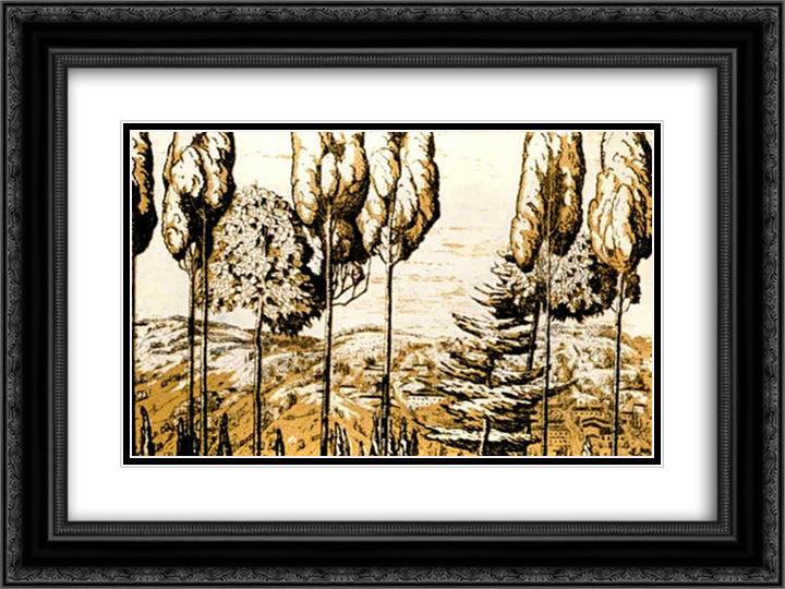 Fiesole, Italy 24x18 Black Ornate Wood Framed Art Print Poster with Double Matting by Ostroumova Lebedeva, Anna