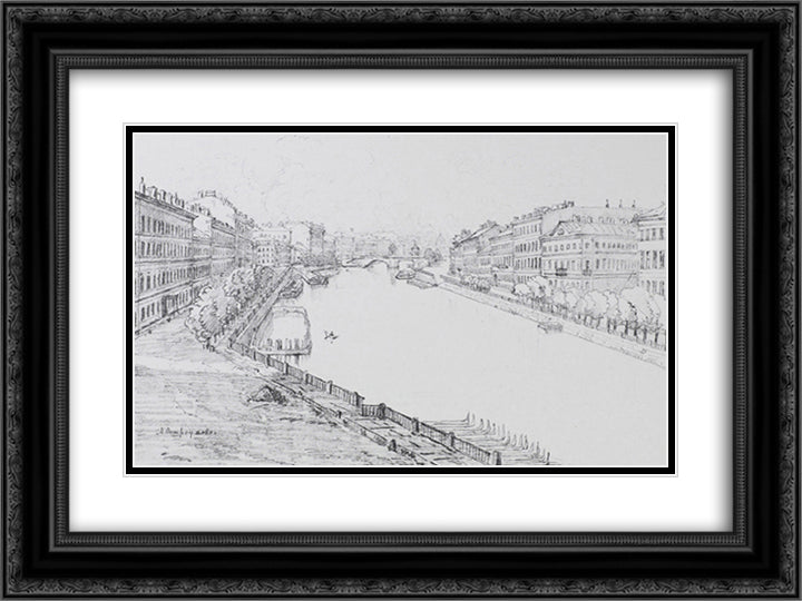 Fontanka 24x18 Black Ornate Wood Framed Art Print Poster with Double Matting by Ostroumova Lebedeva, Anna