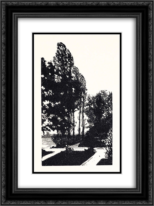 In the park. Poplar trees. 18x24 Black Ornate Wood Framed Art Print Poster with Double Matting by Ostroumova Lebedeva, Anna