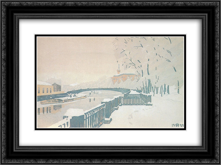 Leningrad. Summer garden in winter. 24x18 Black Ornate Wood Framed Art Print Poster with Double Matting by Ostroumova Lebedeva, Anna