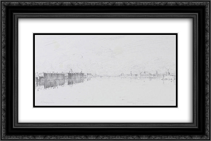 Neva early in the morning 24x16 Black Ornate Wood Framed Art Print Poster with Double Matting by Ostroumova Lebedeva, Anna