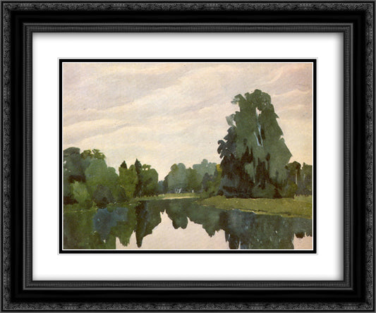 Pavlovsk. Rozopavilonny pond. 24x20 Black Ornate Wood Framed Art Print Poster with Double Matting by Ostroumova Lebedeva, Anna