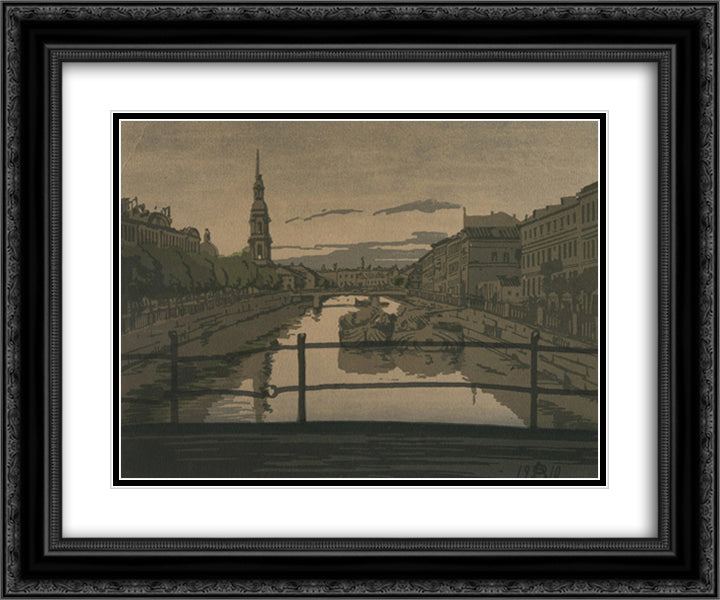 Petersburg. Kryukov Canal. 24x20 Black Ornate Wood Framed Art Print Poster with Double Matting by Ostroumova Lebedeva, Anna